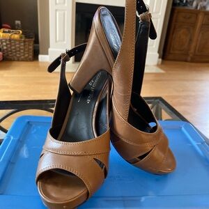 Brown Peep-Toe Slingback Heels